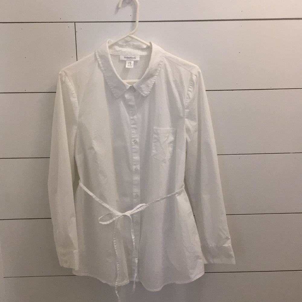 Womens Motherhood Maternity button up blouse w/tie